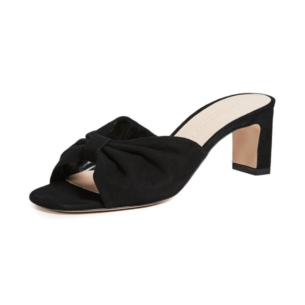 Club Monaco Made In Italy Black Suede Minimalist Bow Women's Sandals Size 38